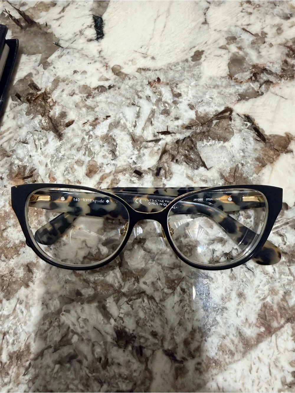 kate spade Black Cat-Eye Women's cream Tortoise Eyeglasses with Gold Accents